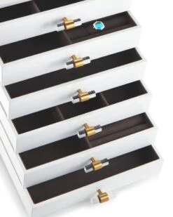 Tall Antique Brass Jewelry Box In White Lacquer -Kendra Scott kendra scott tall jewelry box 01 lg