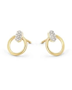 Tegan 14k Yellow Gold Stud Earrings In White Diamond