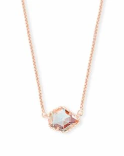 Tess Rose Gold Pendant Necklace In Dichroic Glass