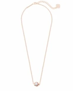 Tess Rose Gold Pendant Necklace In Dichroic Glass -Kendra Scott kendra scott tess necklace rose gold dichroic 01 lg